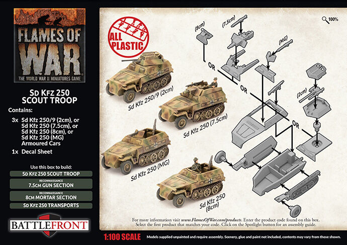 Sd Kfz 250 8cm/7.5cm/2cm Scout Platoon (x3 Plastic)