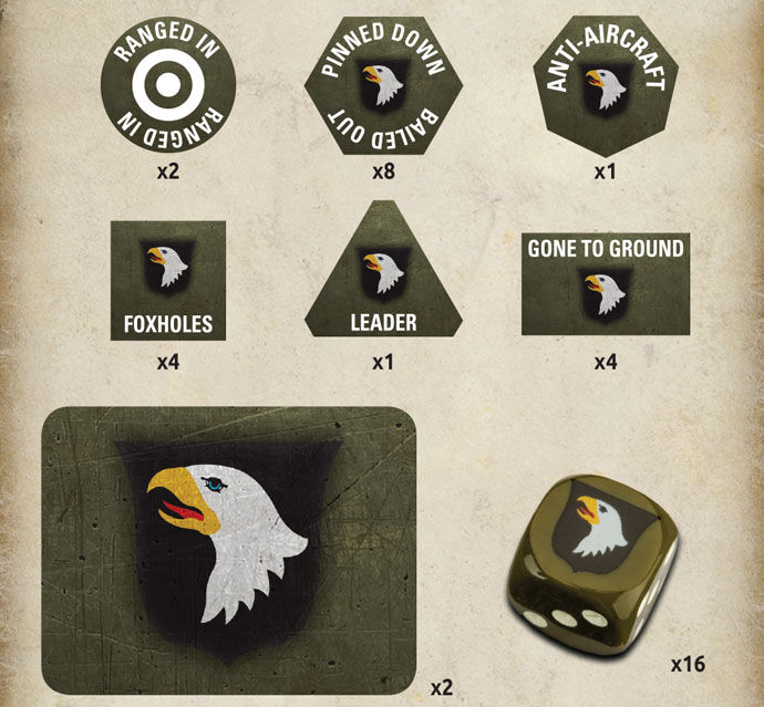 Flames of War: 101st Airborne Gaming Set (x20 Tokens, x2 Objectives, x16 Dice)