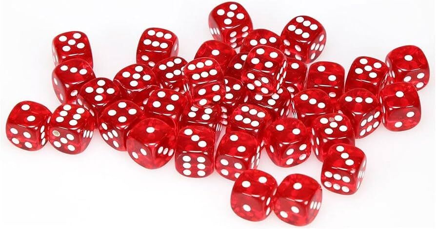 Translucent 12mm d6 Red/white Dice Block (36 dice)