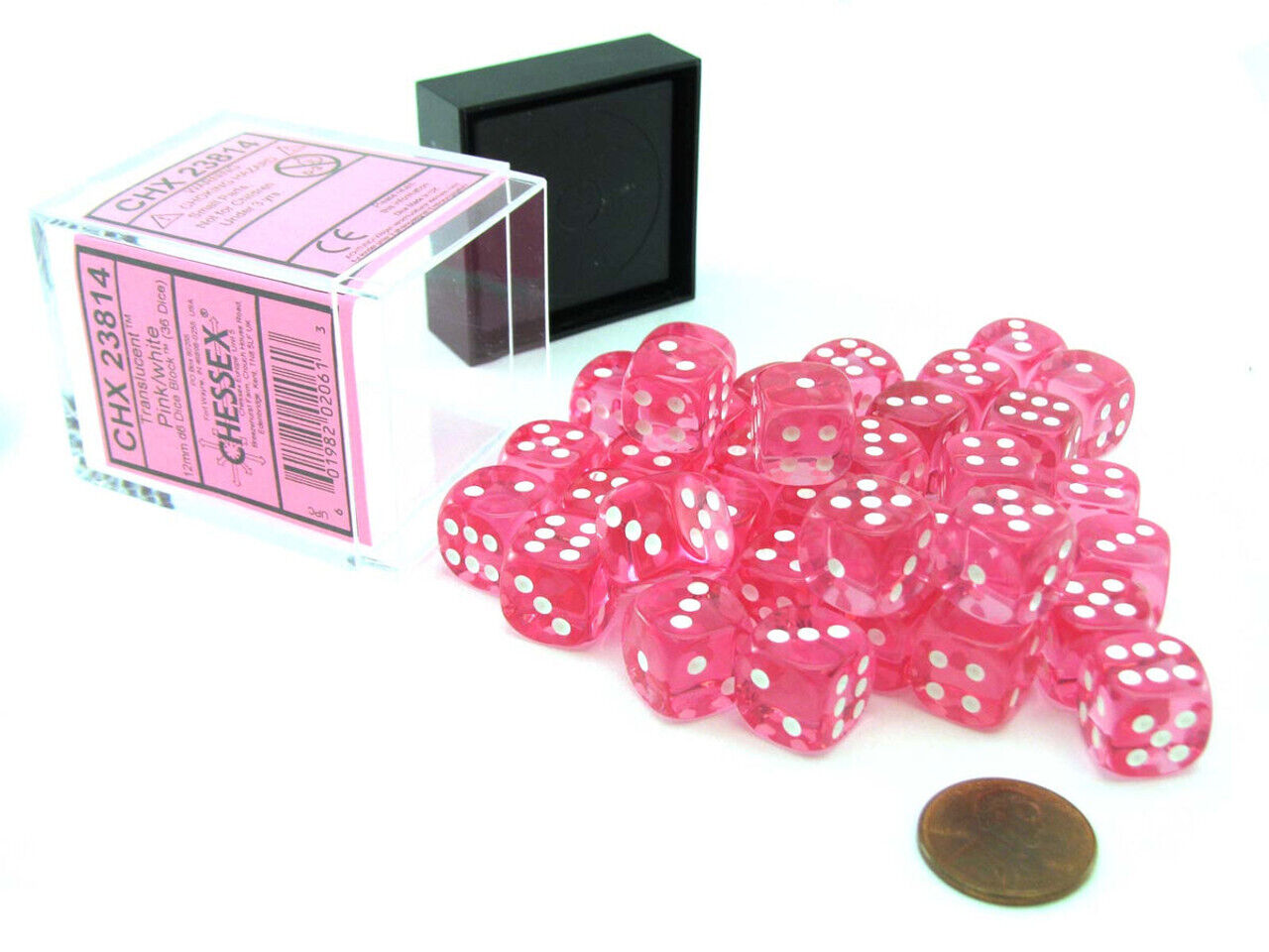 Translucent 12mm d6 Pink/white Dice Block (36 dice)