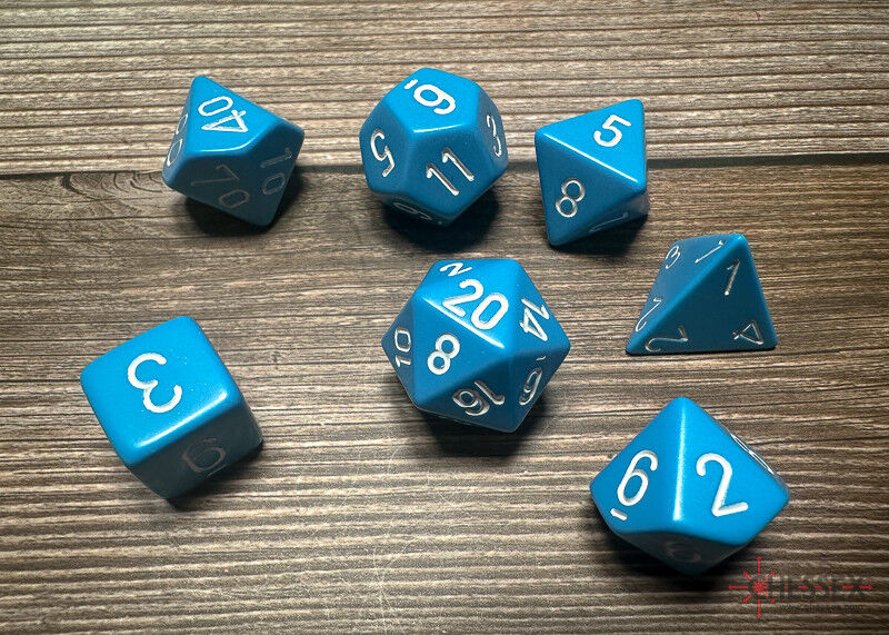 Opaque Light Blue/White Polyhedral Roleplaying Dice Set (7)