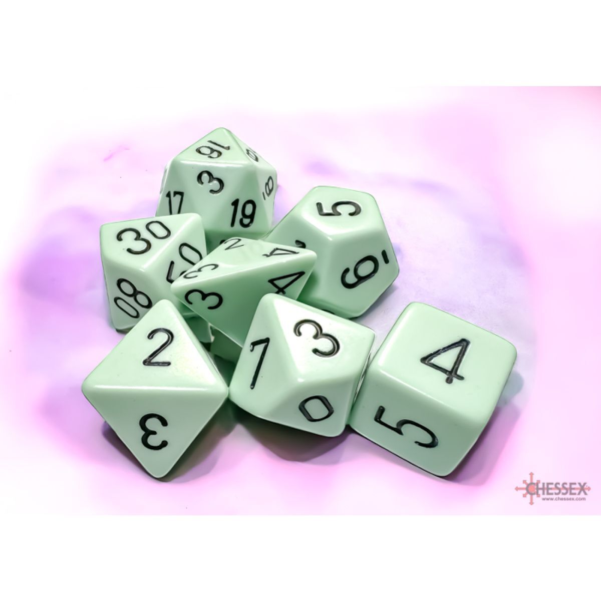 Opaque Pastel Green/Black Polyhedral Roleplaying Dice Set (7)