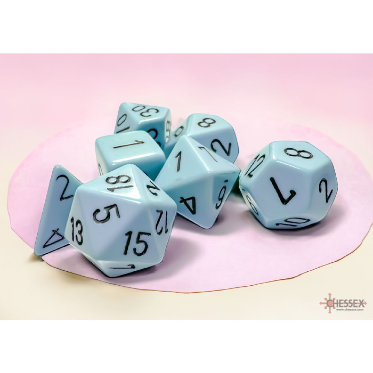 Opaque Pastel Blue/Black Polyhedral Roleplaying Dice Set (7)