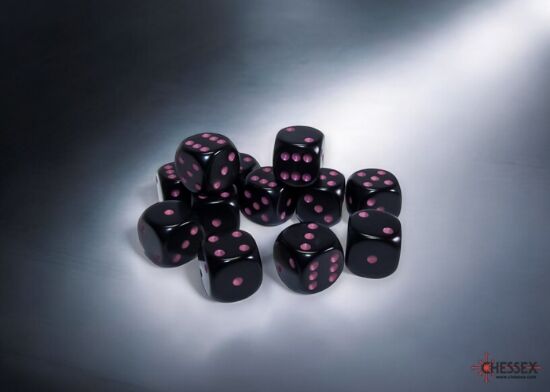 Opaque 16mm d6 Black/pink Dice Block (12 dice)