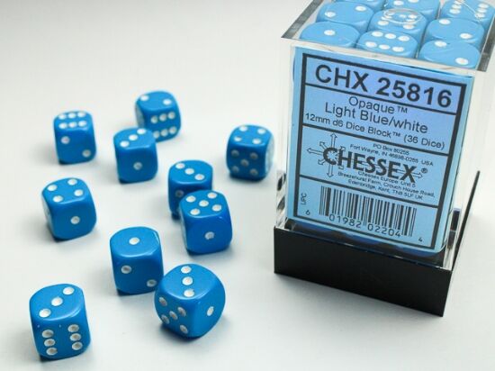 Chessex Opaque 12mm D6 Light Blue/White (36)