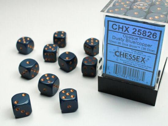 Opaque: Dusty Blue/Copper 12mm D6 Dice (36)