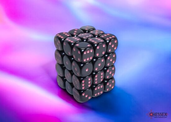 Opaque 12mm d6 Black/pink Dice Block (36 dice)