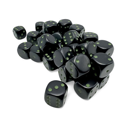 Opaque 12mm d6 Black/green Dice Block (36 dice)