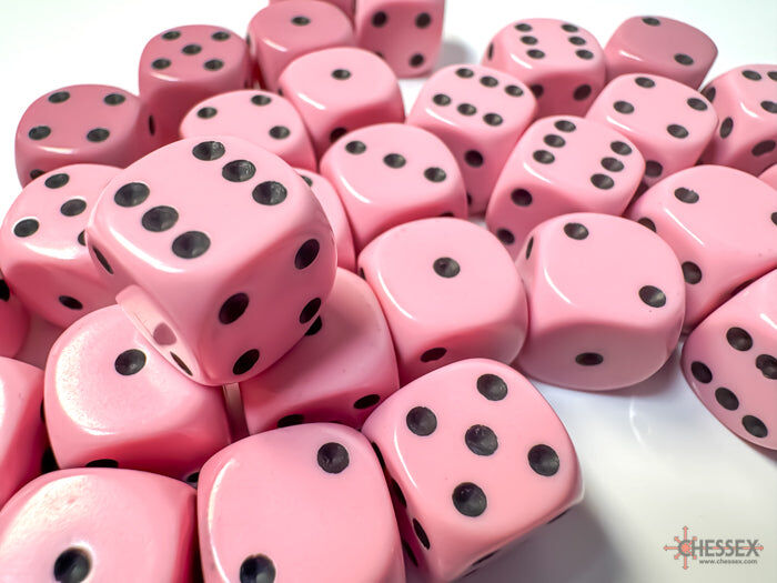 Opaque 12mm d6 Pastel Pink/black Dice Block (36 dice)