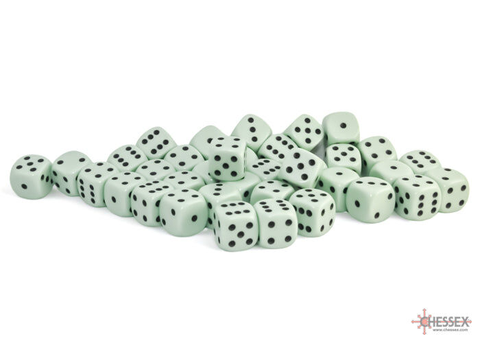 Opaque 12mm d6 Pastel Green/black Dice Block (36 dice)