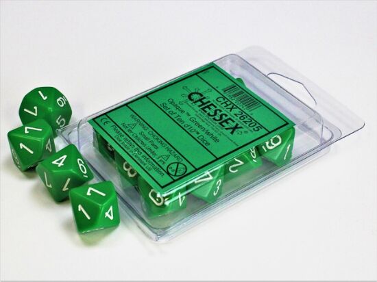 Opaque: D10 Green/White Dice Set (10)