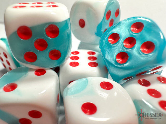 Limited Edition Gemini 16mm d6 Teal-White/red Dice Block (12 Dice)