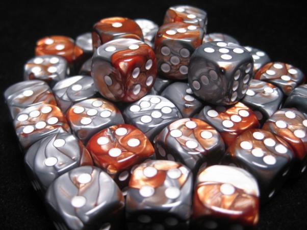 Gemini 2 12mm D6 Dice Set: Copper Steel/White (36)