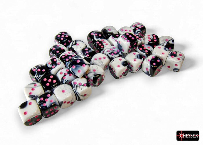 Gemini Black-White/pink 12mm d6 Dice Block (36 dice)