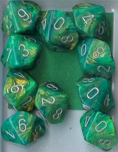 Green/Gold Lustrous d10 Set (10)