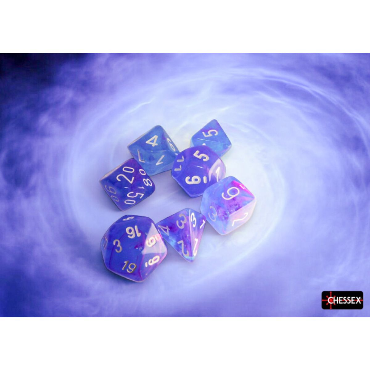 Nebula Aura/white Luminary Polyhedral 7-Dice Set