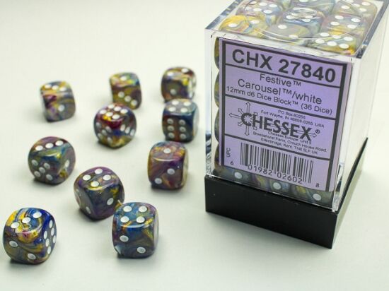 Festive 12mm d6 Carousel/white Dice Block (36 dice)