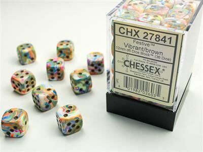 Festive 12mm Vibrant/Brown D6 Dice Set (36)