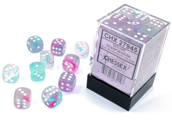 Nebula Wisteria/White 12mm D6 Luminary Dice Block (36 Dice)