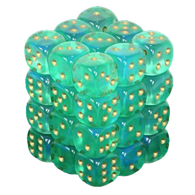 Borealis 12mm d6 Light Green/gold Luminary Dice Block (36 dice)