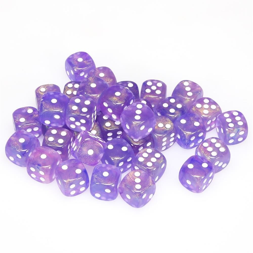 Borealis 12mm d6 Purple/white Luminary Dice Block (36 Dice)