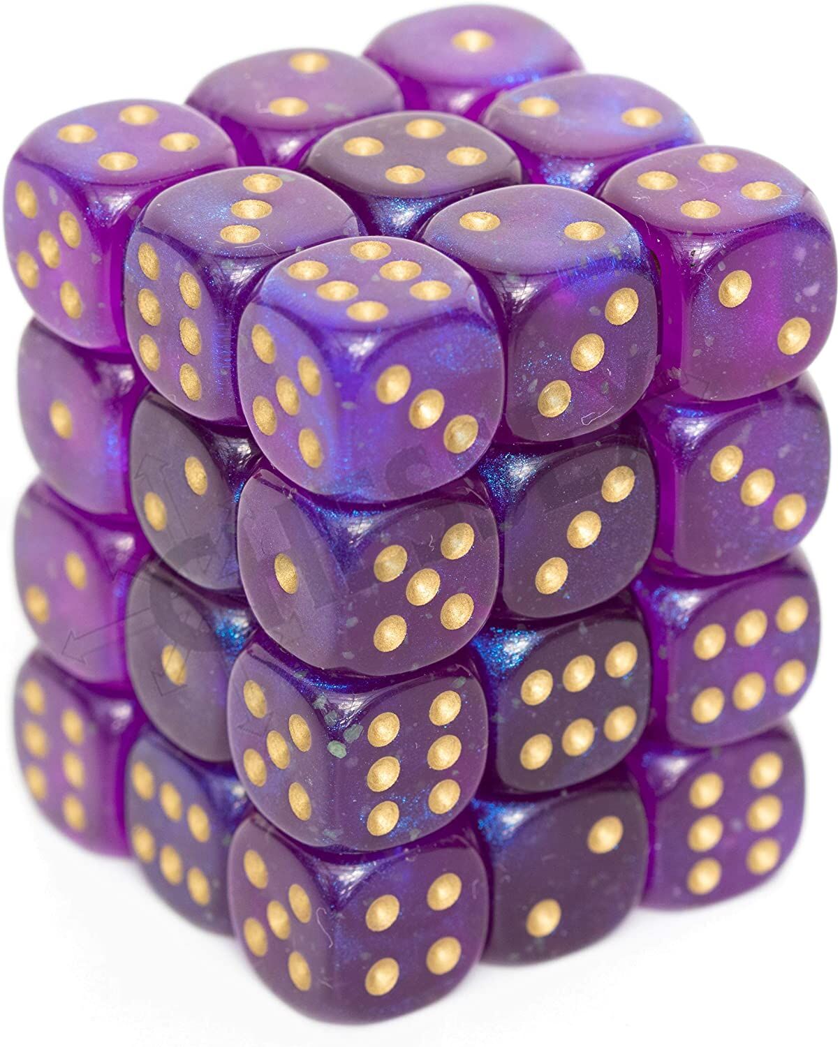 Borealis 12mm d6 Royal Purple/gold Luminary Dice Block (36 Dice)