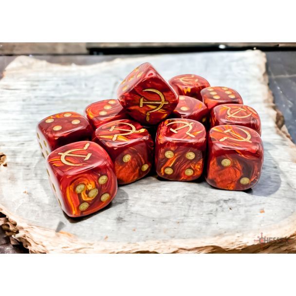 Soviet Union War Dice Scarab Scarlet/gold 16mm d6 Dice Block (12 Dice)