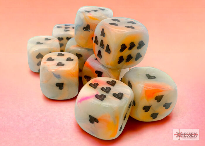 Heart 16mm d6 Festive Circus/black w/pips Dice Block (12 Dice)