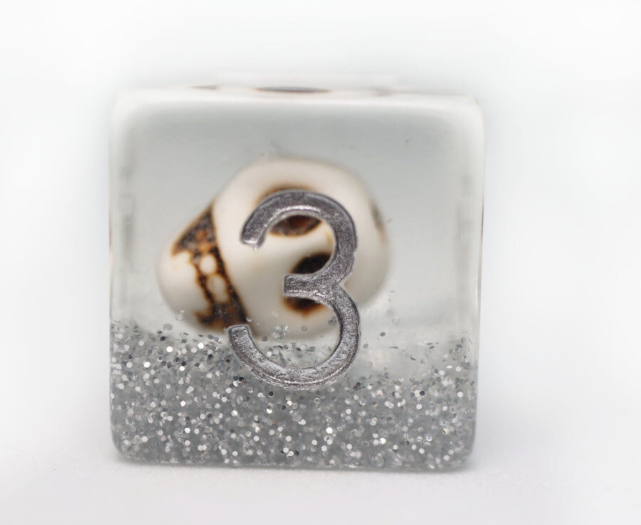 Skull and Silver Glitter RPG Dice Set