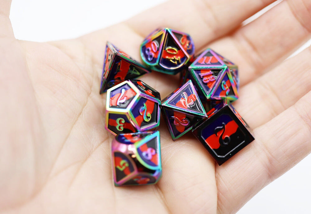 Polyamorous Pride Flag - Metal RPG Dice Set