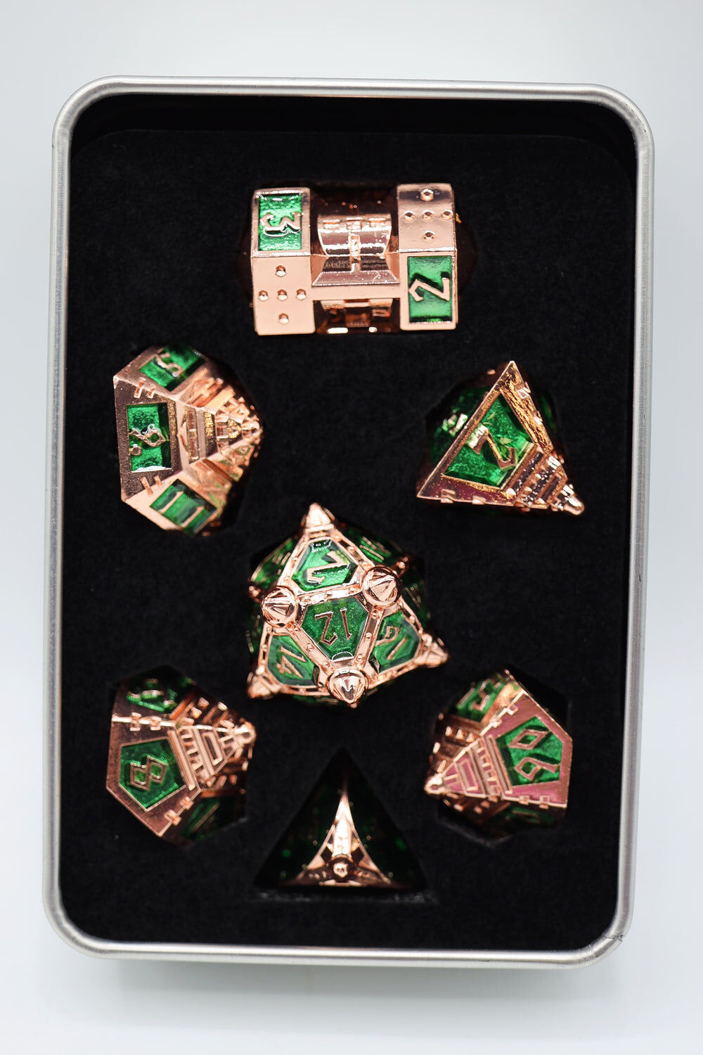 Dice 51: Emerald Meteor Shower - Metal RPG Dice Set