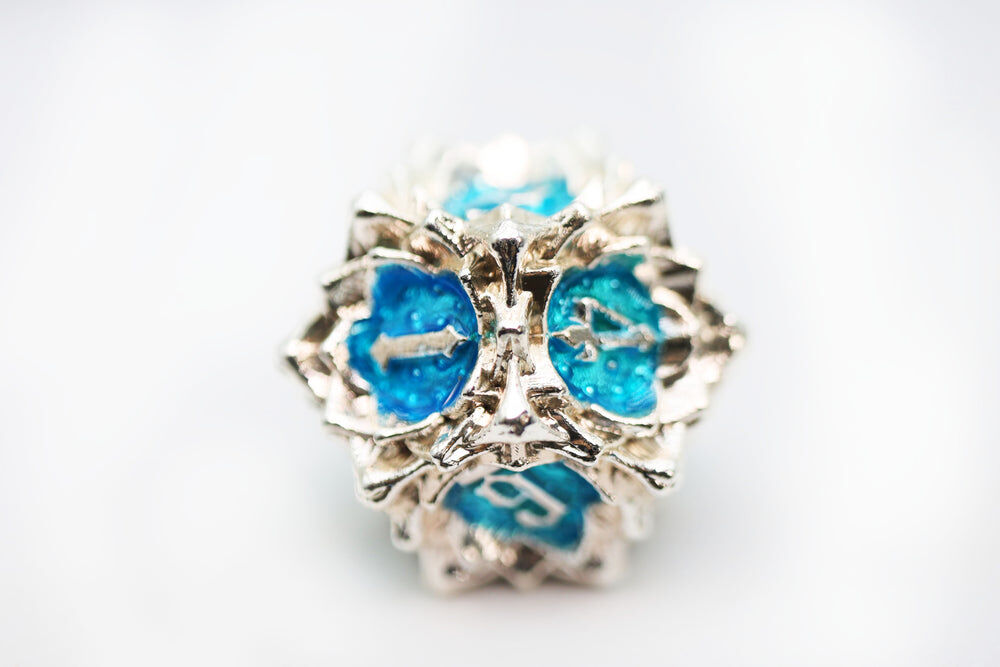 Floral Starburst: Silver Bluebells - Metal RPG Dice Set