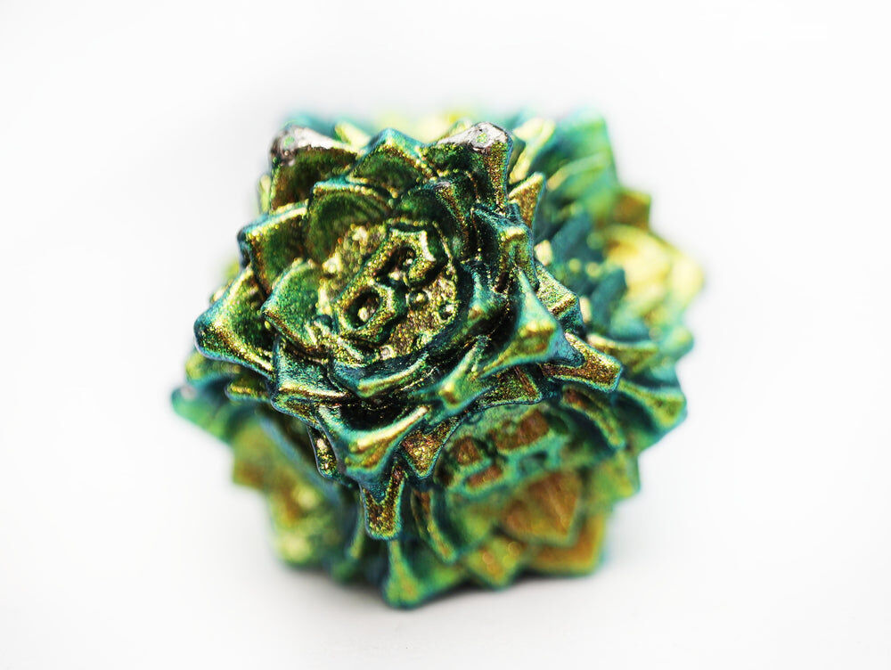 Floral Starburst: Frosted Undergrowth - Metal RPG Dice Set