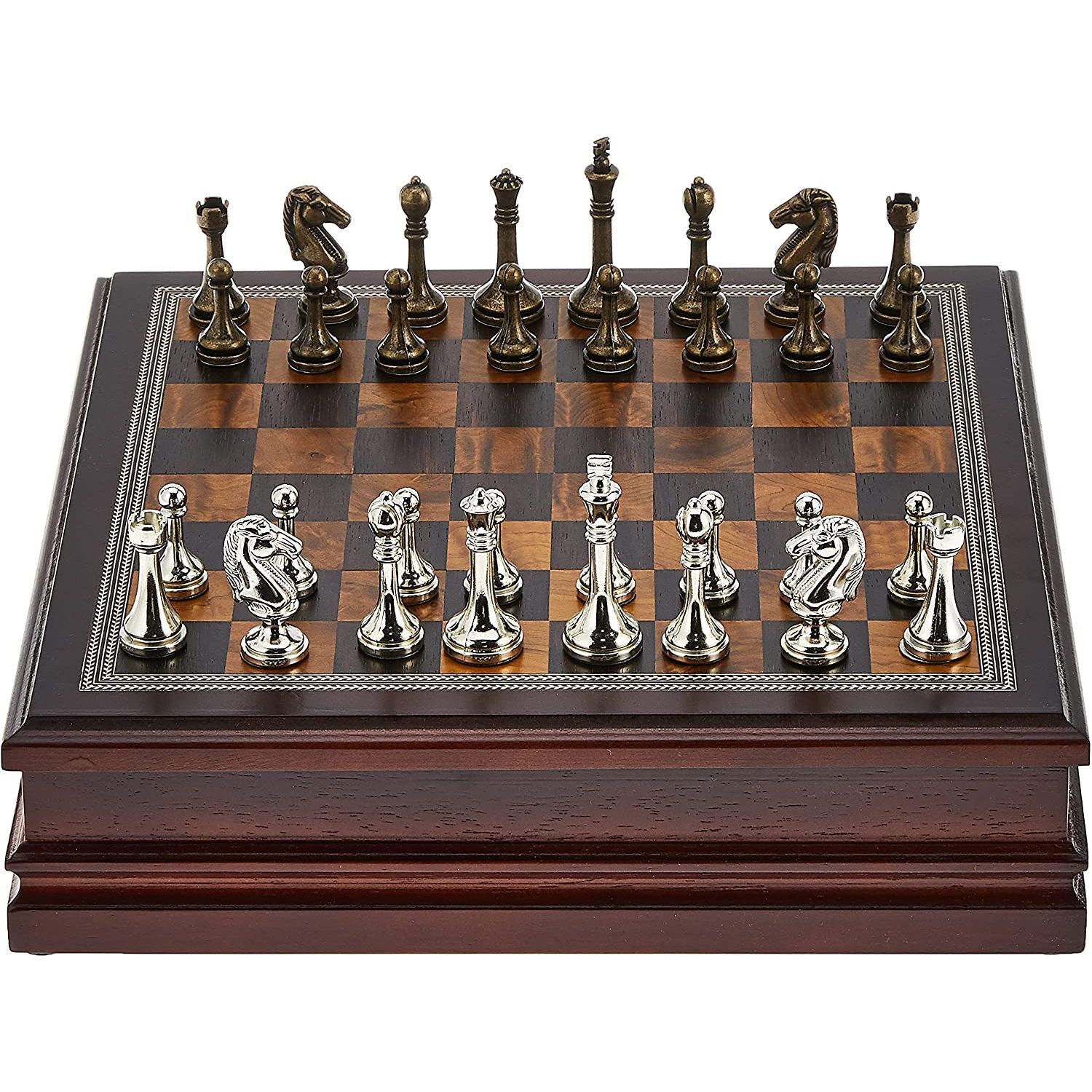 Deluxe Wooden Chess Set with Heavy Metal Chessmen