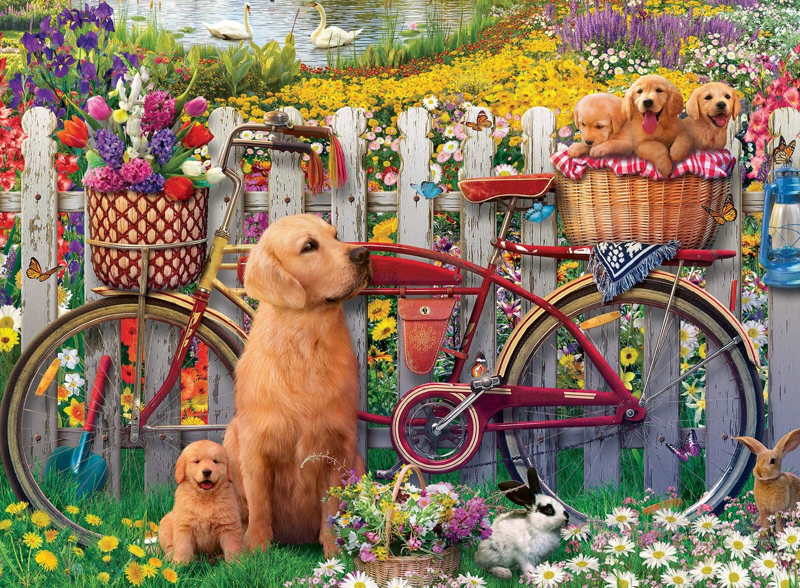 Cute Dogs in the Garden Jigsaw Puzzle 500pc