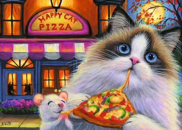 Happy Cat Pizza Jigsaw Puzzle 35pc
