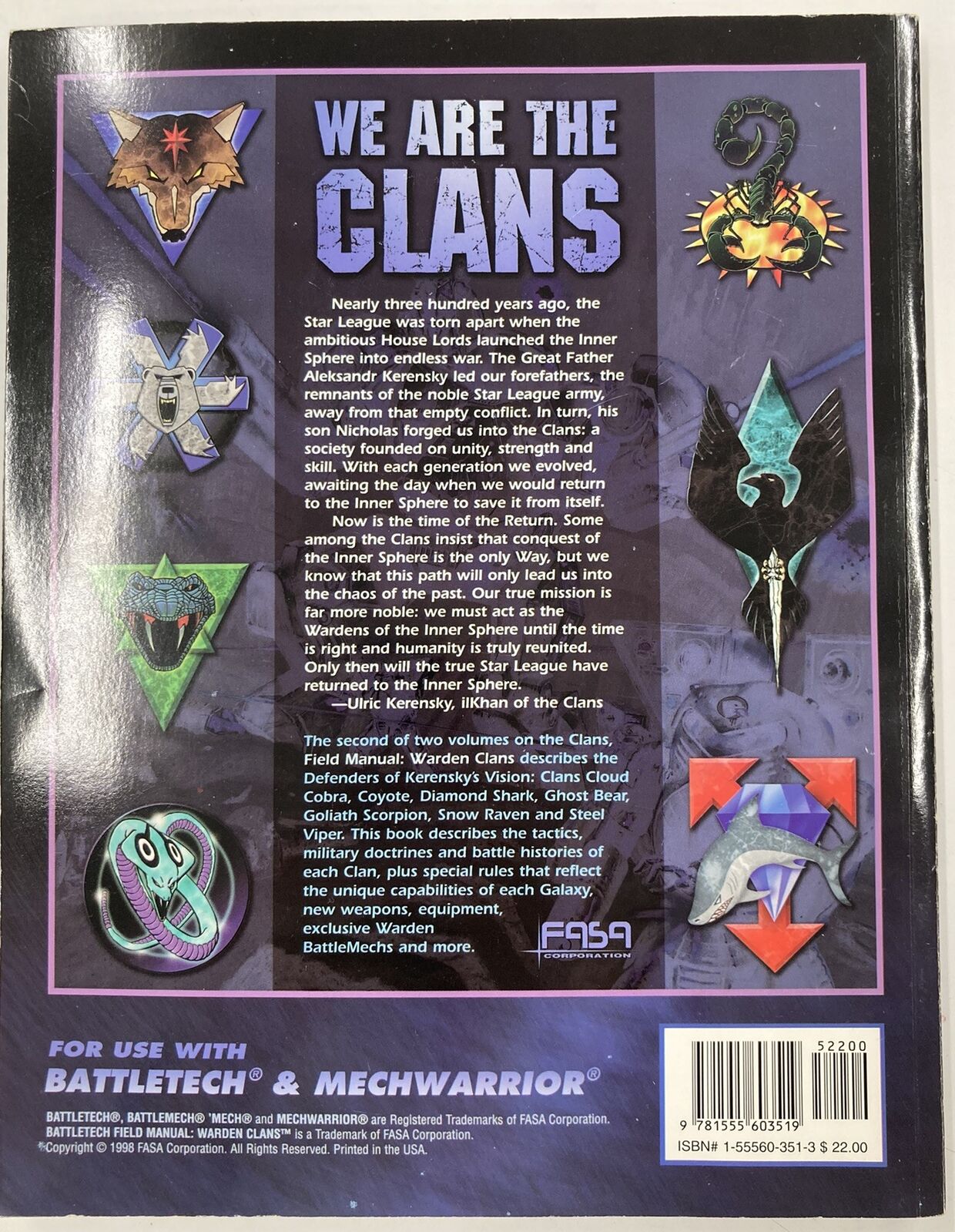 Battletech Field Manual: Warden Clans (Second Hand)