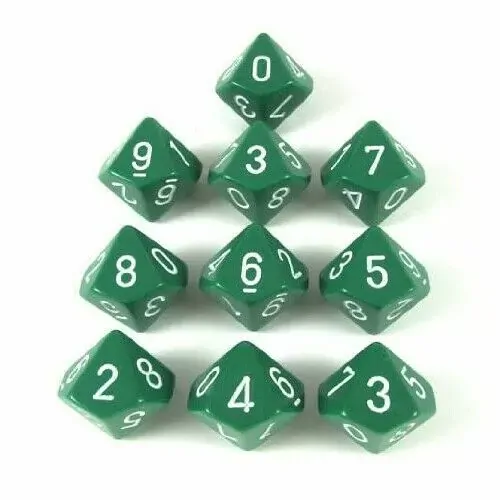 Opaque: D10 Green/White Dice Set (10)