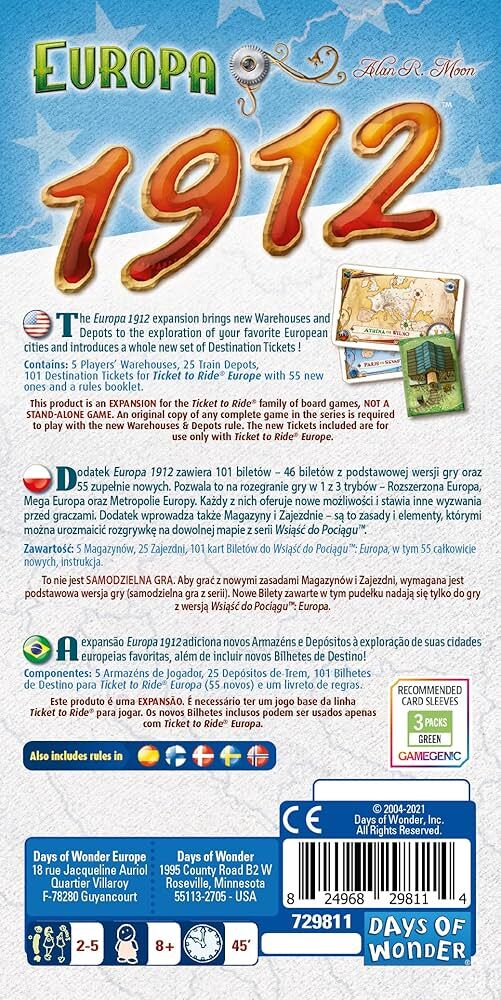 Ticket To Ride Europa 1912 Expansion