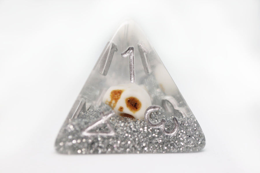 Skull and Silver Glitter RPG Dice Set