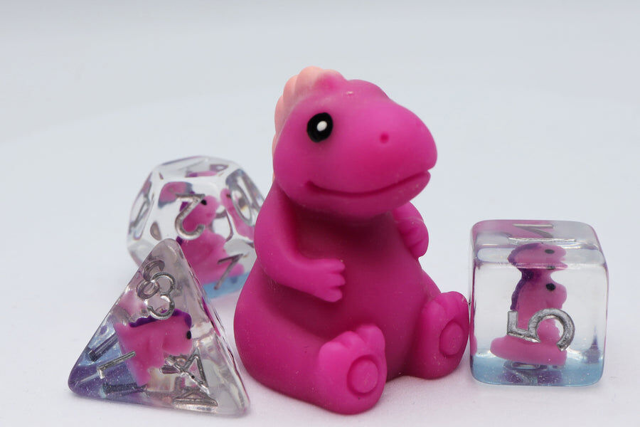 Pink T-Rex RPG Dice Set