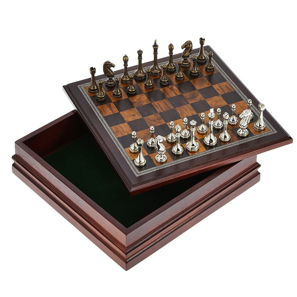 Deluxe Wooden Chess Set with Heavy Metal Chessmen