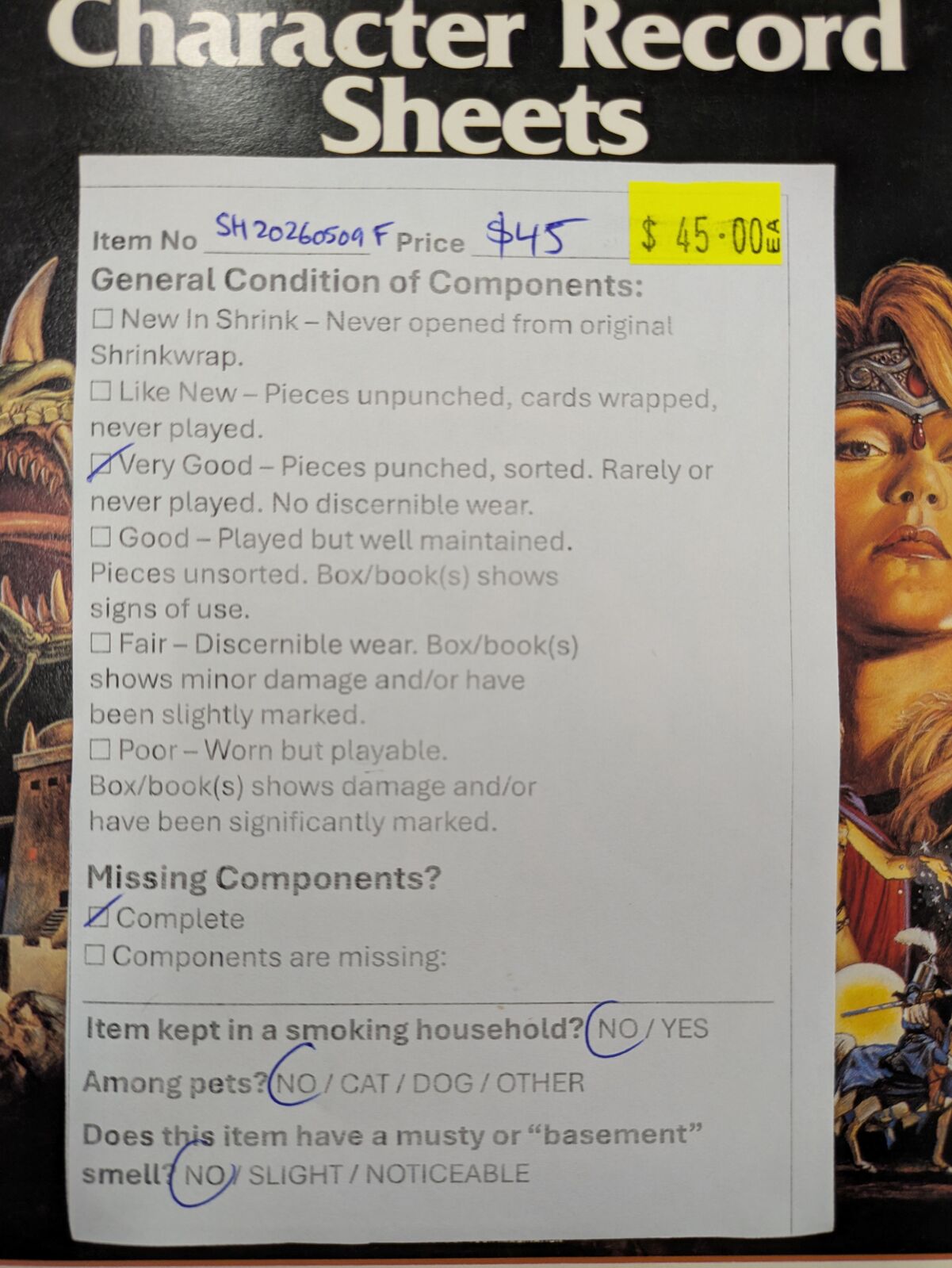 Advanced Dungeons & Dragons 2nd Edition: Character Record Sheets (Second Hand)