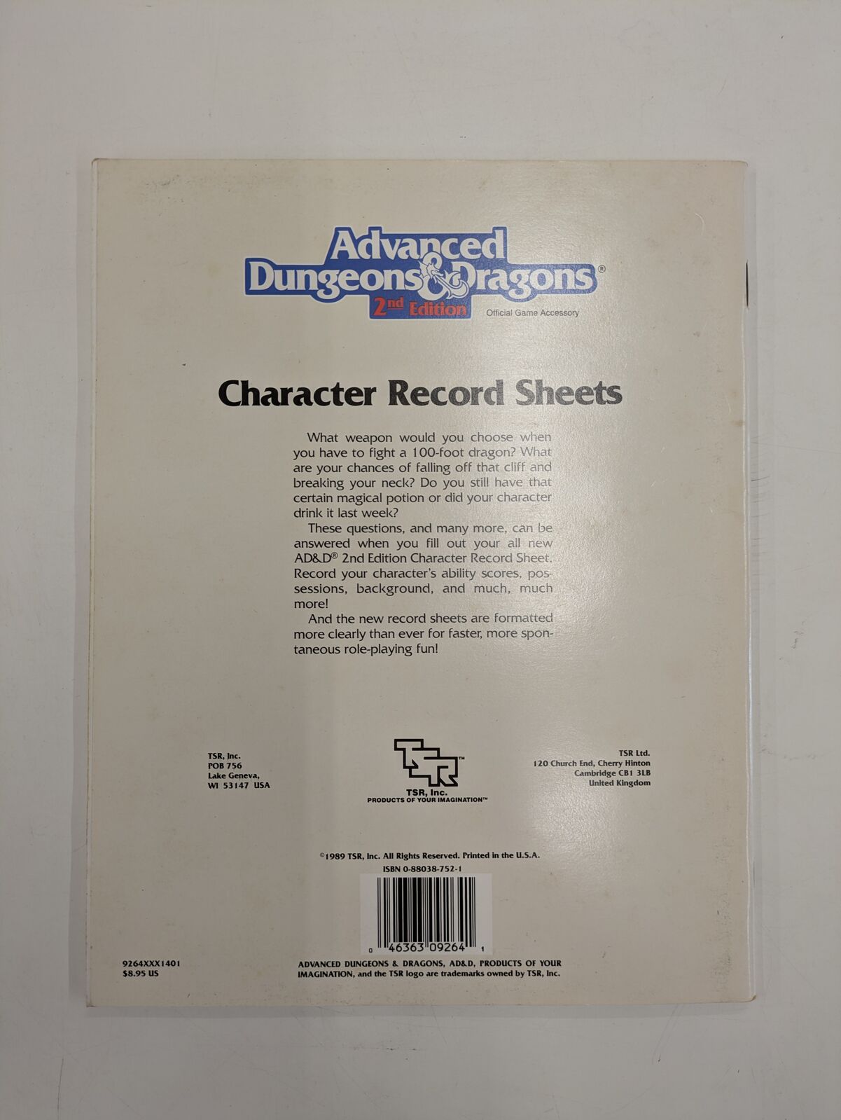 Advanced Dungeons & Dragons 2nd Edition: Character Record Sheets (Second Hand)
