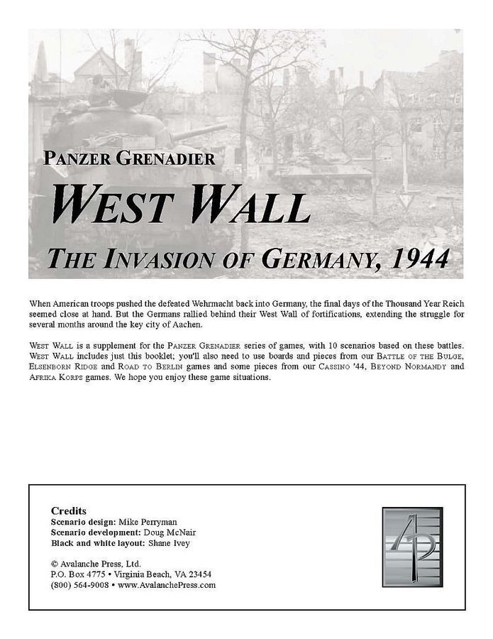 Panzer Grenadier: West Wall - The Invasion of Germany 1944 Scenario Supplement