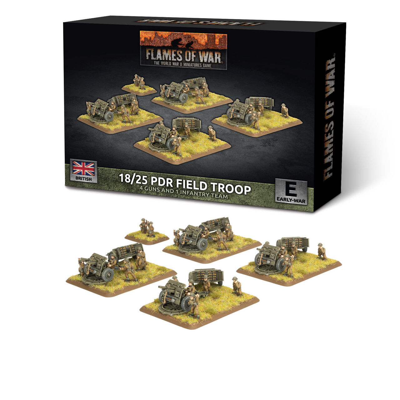 Flames of War: British: 18/25pdr Gun Battery (x4 guns)