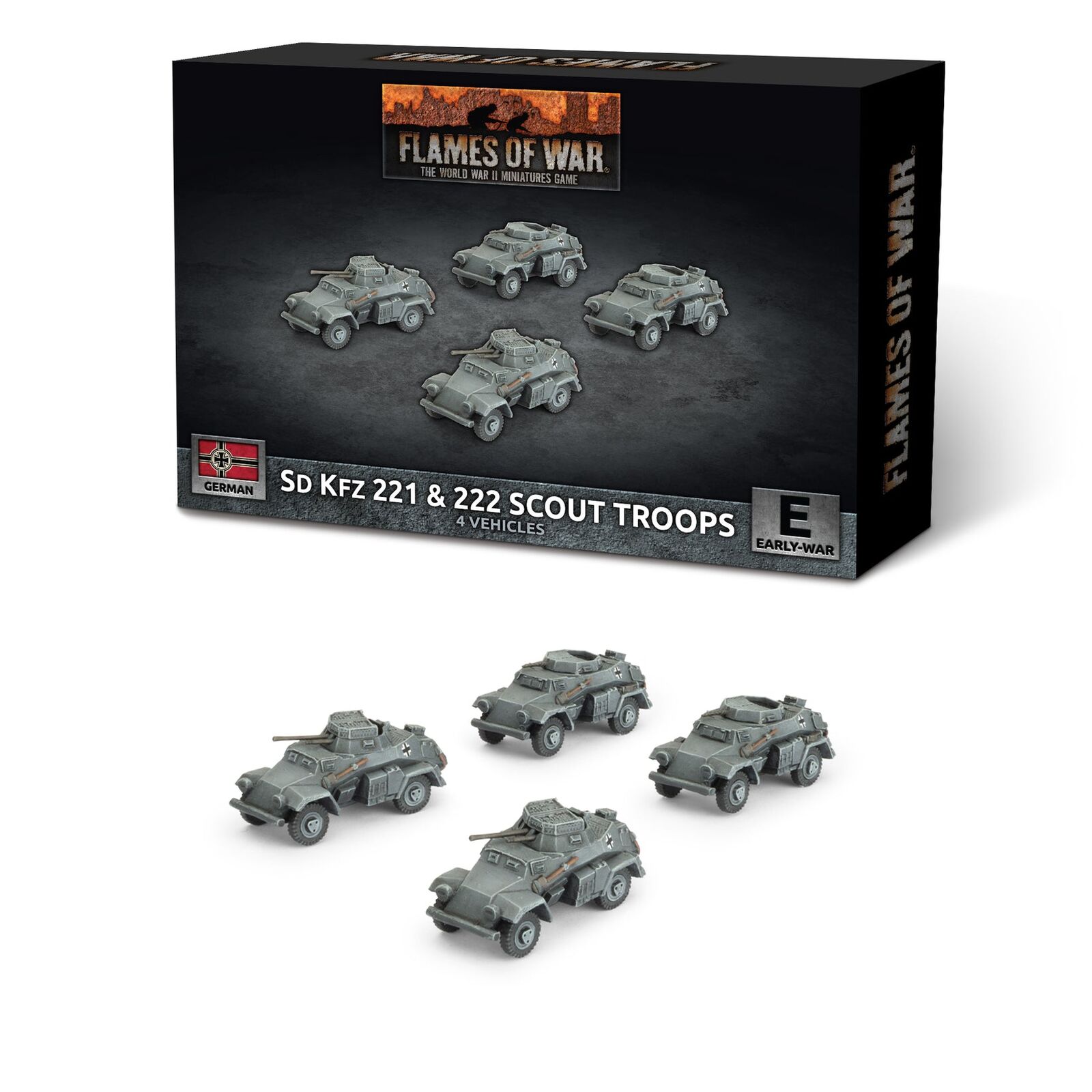 Flames of War: German: Sd Kfz 222 / 221 Scout Troop (x4 Plastic)