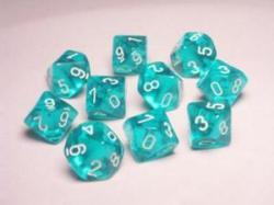 D10 Dice Set: Translucent Teal/White (10)