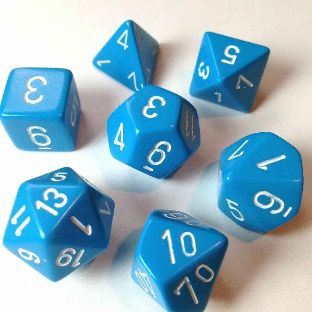 Opaque Light Blue/White Polyhedral Roleplaying Dice Set (7)