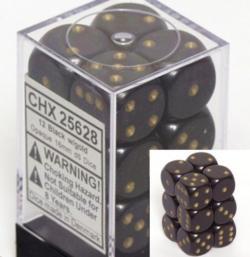 Opaque 16mm D6 Black w/ Gold (12)